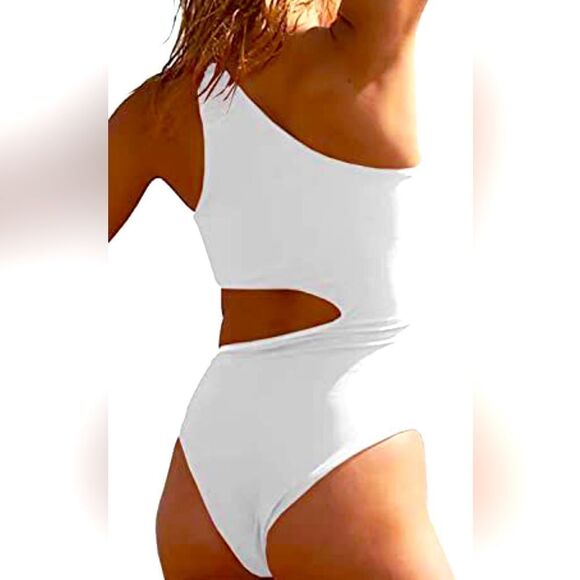 White One-Shoulder Cutout Swimsuit NWOT - Picture 2 of 6